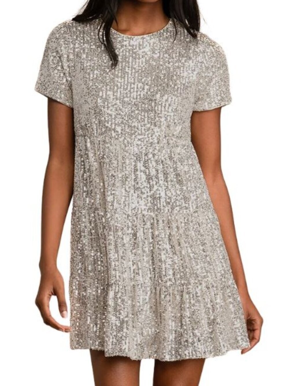 Lulus Taking a Shine Sequin Fit & Flare Dress Silver Nude Small